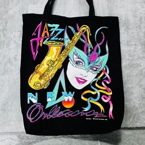 Vintage 1990 New Orleans Jazz Tote Bag Mardi Gras Mask Saxophone Joni Solis